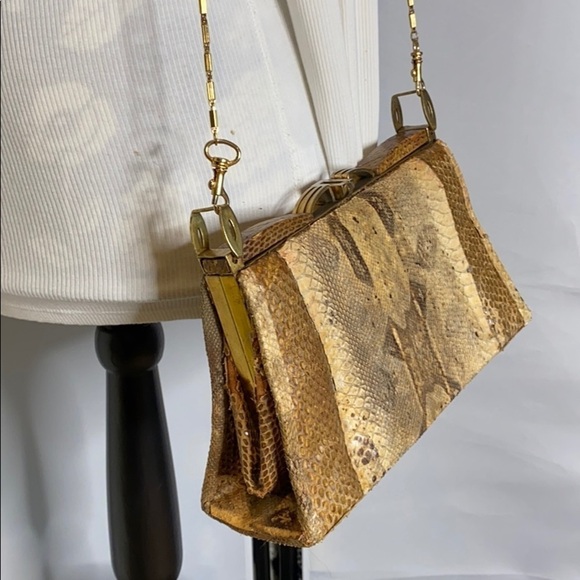 Vintage Structured Brass Frame Snakeskin Purse - Picture 13 of 13